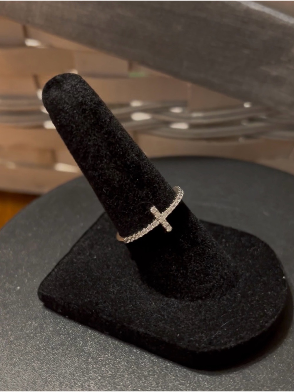 Delicate Sterling Silver Cross Pavé Ring - White CZ Accent
